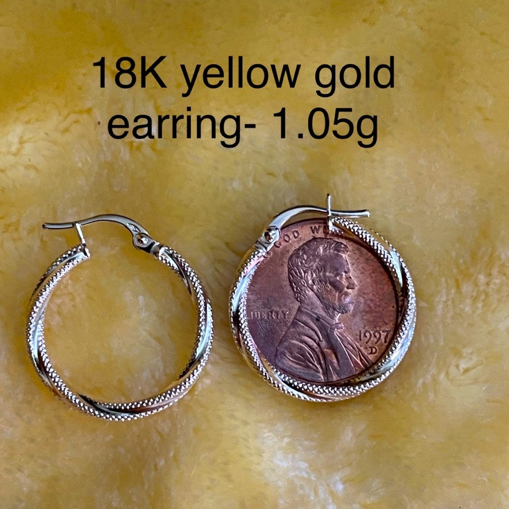Solid 18k Yellow Gold Hoop Earring - image 1